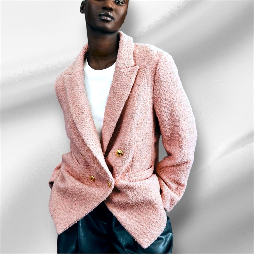 NWOT H&M Pink TEXTURED-WEAVE JACKET oversized small